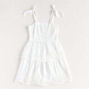 white eyelet detail mini dress